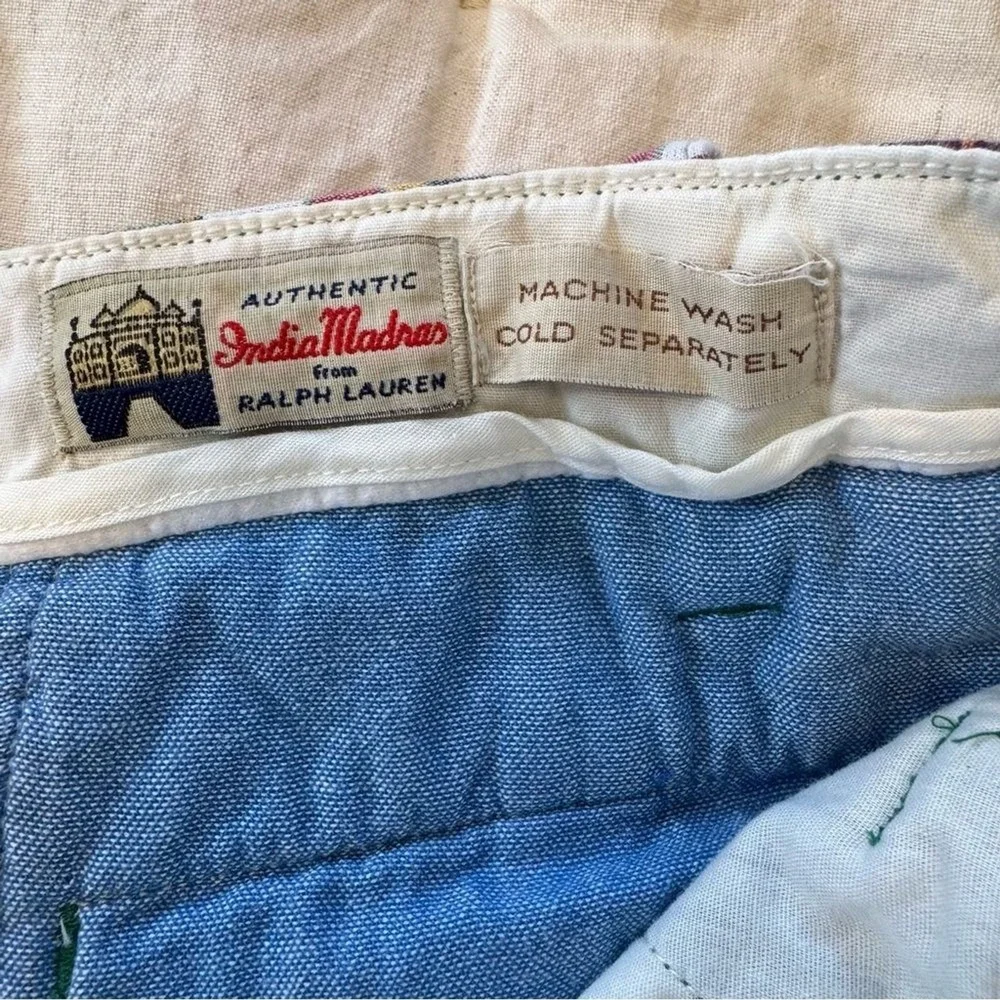 Vtg POLO Ralph‎ Lauren Mens 35 Madras Plaid Cotton Preppy Summer Shorts